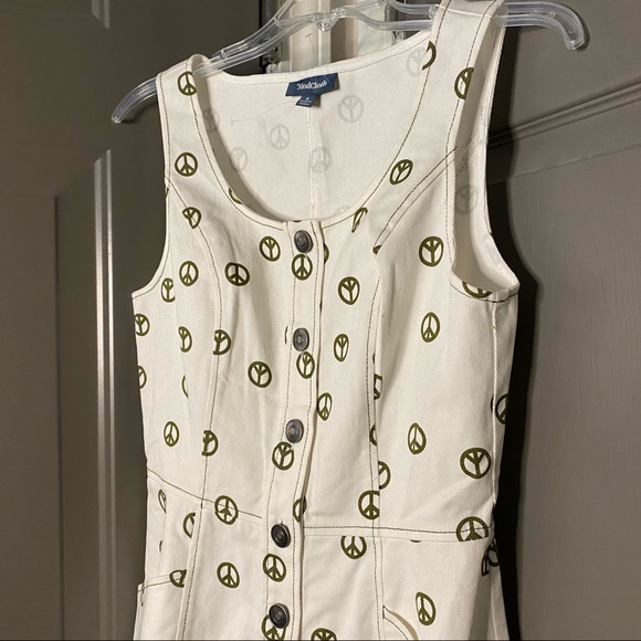 ModCloth New Peace Sign Dress / Jumper Cotton Size 4 White Olive - Picture 5 of 15